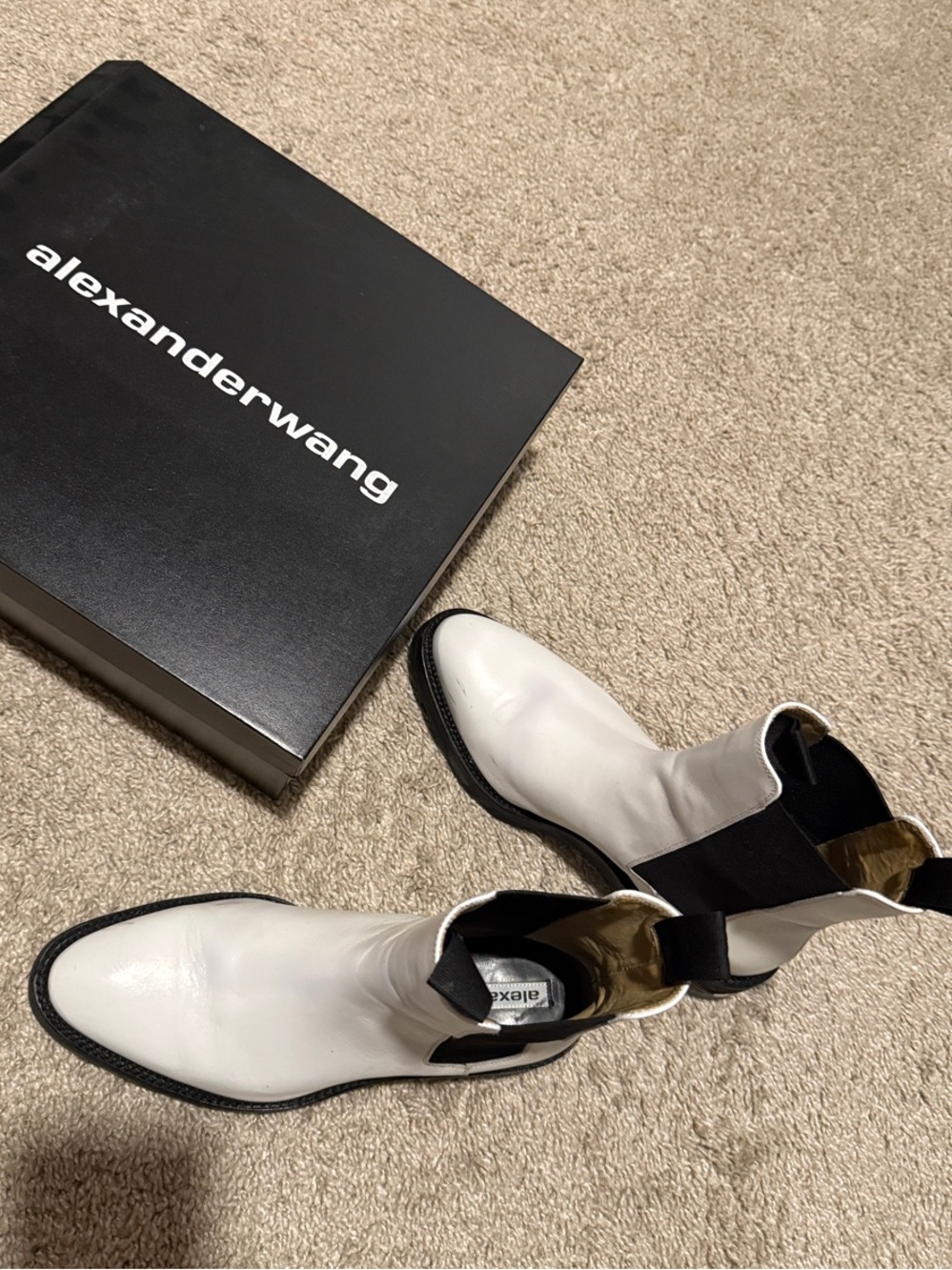 Alexander Wang White and Black Leather Chelsea Ankle Boots